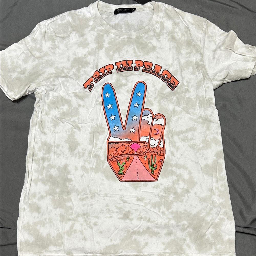 Junk Food Clothing Tie-Dye Peace Sign Tee - White and Orange